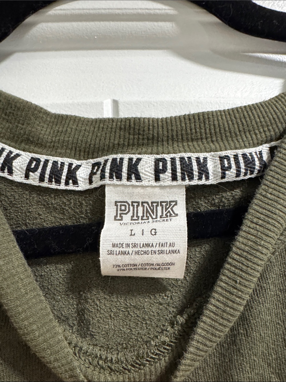 Large PINK Victoria's Secret Olive Long-Sleeve Crewneck Shirt - Picture 2 of 4